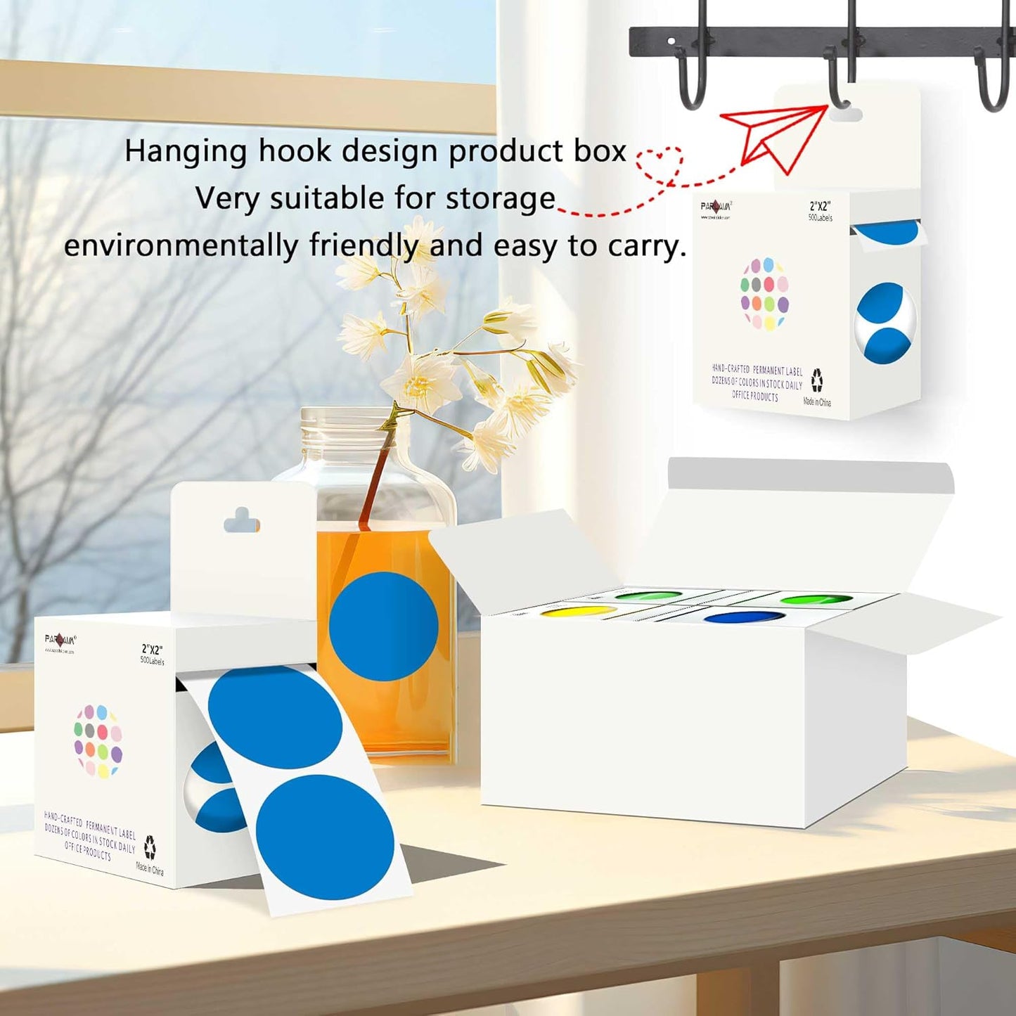 PARLAIM 2 inch Round Color-Code Dot Sticker Labels, 4 Rolls 2000 Adhesive Label Pack in Dispenser Box, Blue