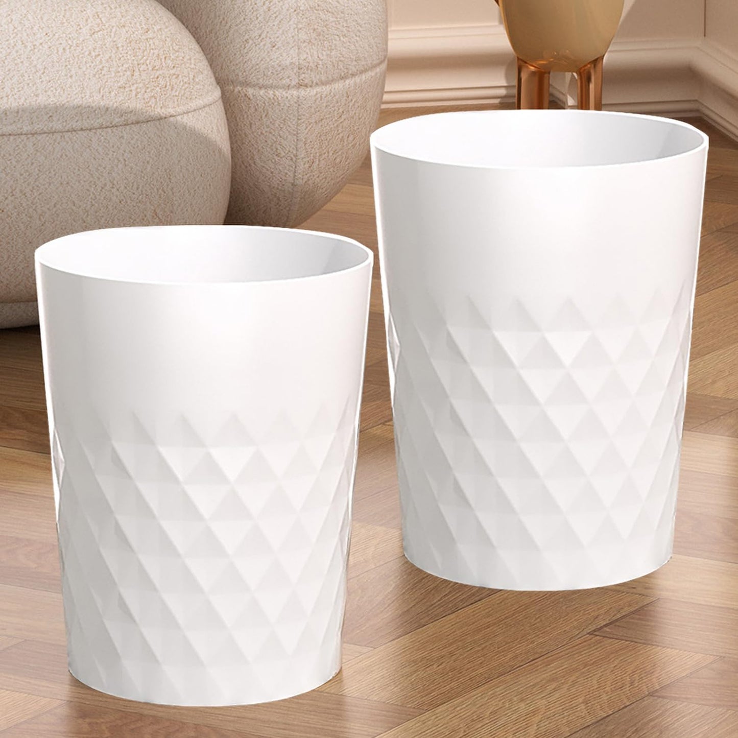 2 Pack Small Trash Can 1.8 Gallon Bathroom Garbage Can Waste Basket Recycling Bin for Dorms Bedrooms Offices Kitchens, White