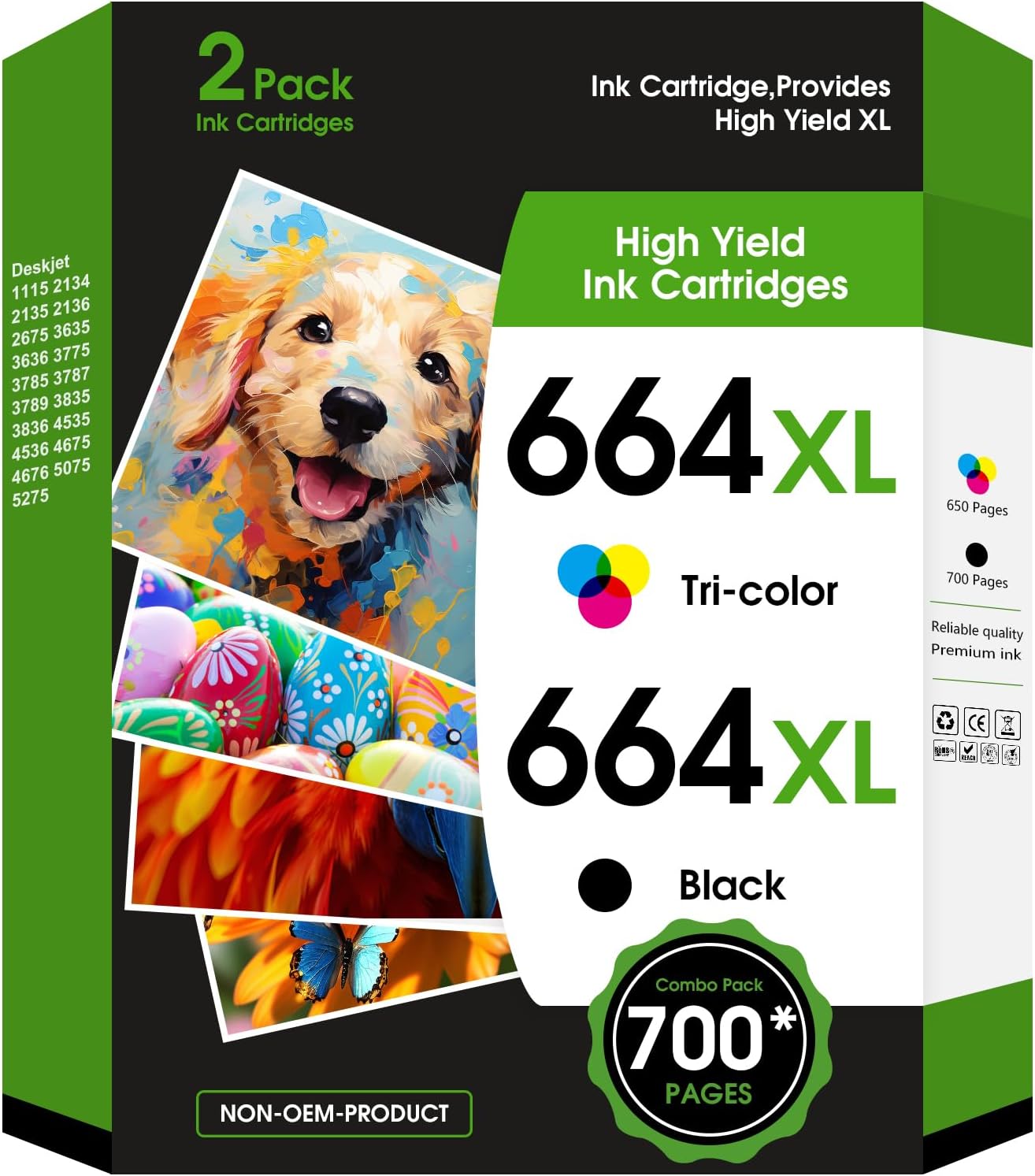 664XL Ink Cartridge Replacement for 664 664XL 664 XL Ink Cartridges Black and Color for DeskJet Ink Advantage 1115 2135 2138 3635 3636 3638 4535 4536 4538 4675 4676 4678 Printer Ink 2 Pack