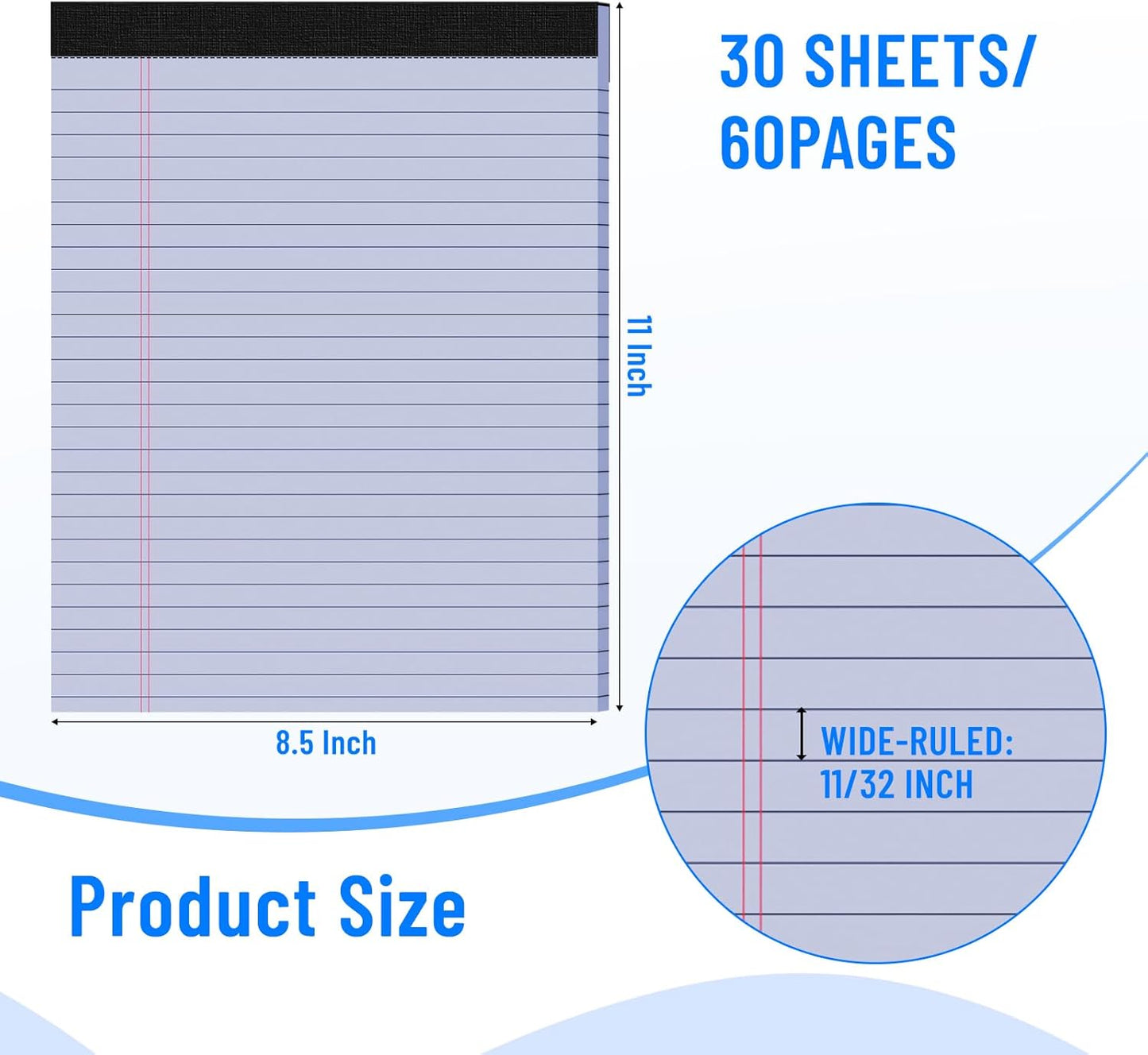 3pcsLegal Pads 8.5 x 11, Notepads 8.5 x 11 Inch, Purple Note Pads Clear Print Writing Pads of Paper, Memo Pads , Perforate Legal Notepads Paper , Wide Ruled Lined with Sturdy Back,30 Sheets/Pack