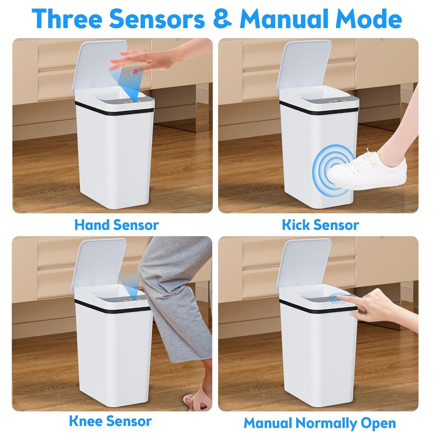 KOEYLE 2 Pack 2.2 Gallon Automatic Touchless Garbage Can, Small Motion Sensor Smart Trash Can, Slim Waterproof Trash Bin for Bedroom, Bathroom, Office, Living Room, White