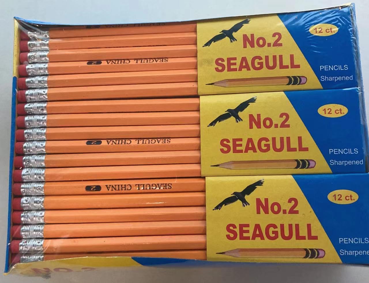 Seagull Pencils Pre-sharpened No. 2 144/box 12 Boxes of 12 New Improved Eraser Back to school