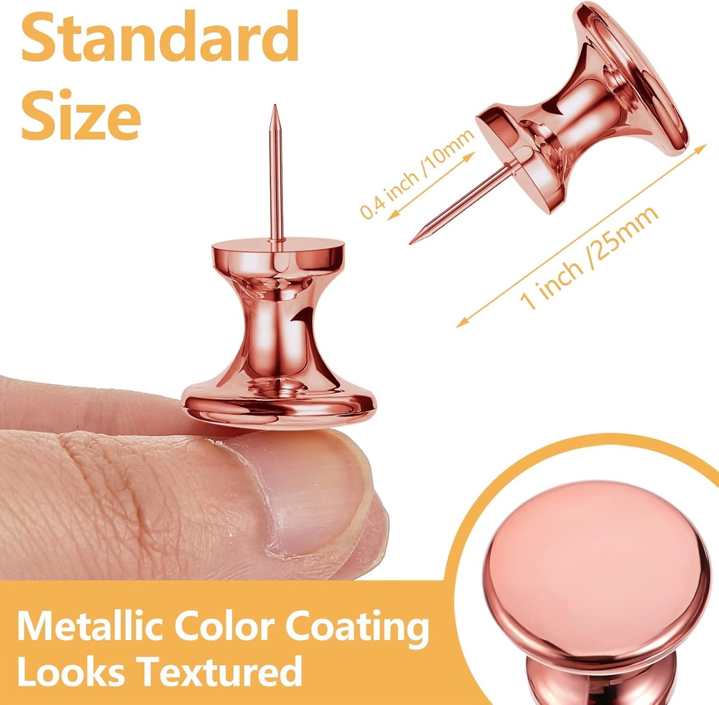 Outus 100 Pcs Giant Push Pins Large Thumb Tacks Plastic Heads 1 Inch Jumbo Push Pins for Cork Board Map Posters Office School(Gold, Silver, Bronze, Rose Gold, Gray)