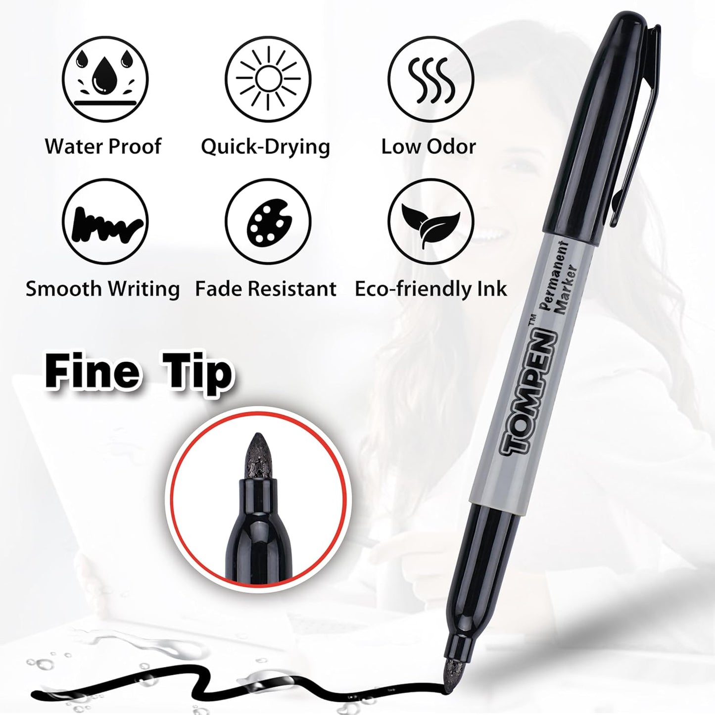Black Permanent Markers Bulk,Fine Tip,500 Pack,Waterproof Permanent Marker Pens with Quick Drying on Wood,Plastic,Paper,Metal,Mirror for Office School Classroom Home
