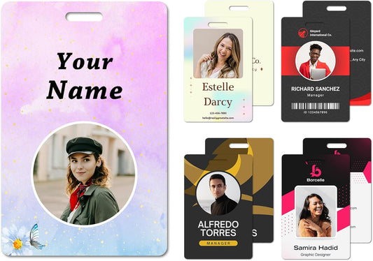 Custom Id Badge Custom Id Card Identification Badges Customizable Personalized Name Badge Customize Name Tag Photo Logo Employee Work Office Volunteer Customized Personal (Vertical-12)