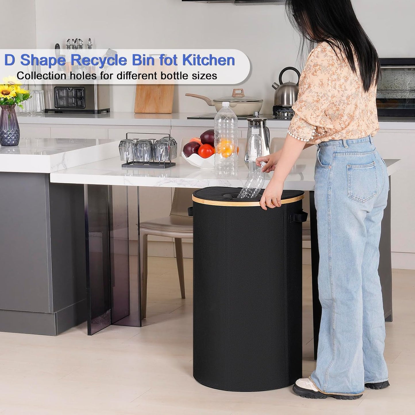 efluky Recycling Bin for Kitchen 100L, 26 Gallon Recycle Bins for Indoor Outdoor Home Use with 2 Removeable and Reusable Inner Bags, Tall Recycle bin for Bottle Can Plastice Stickers (Black)