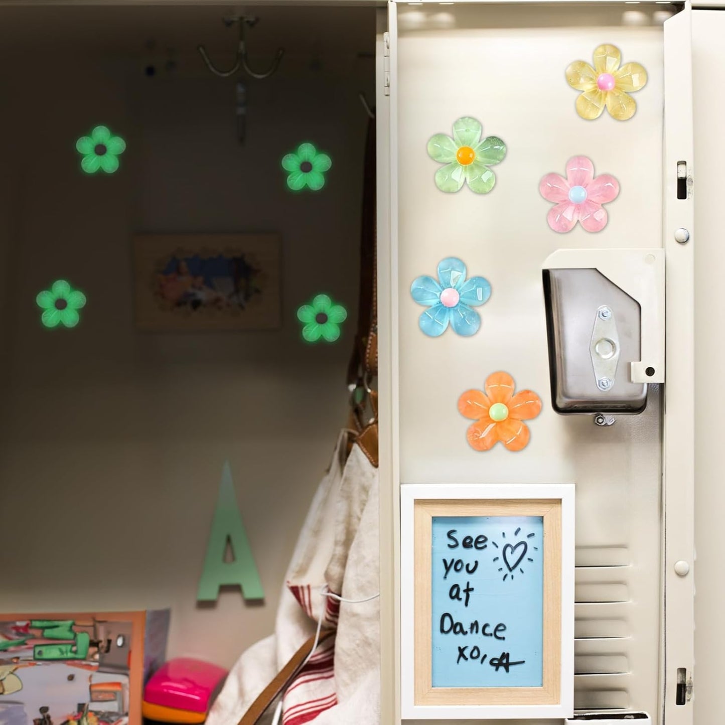 Qualsen Fridge Magnets Refrigerator, 12 Pcs Cute Decorative Flower Magnets for Refrigerator, Whiteboard, Locker, Kitchen, Classroom(Glow)