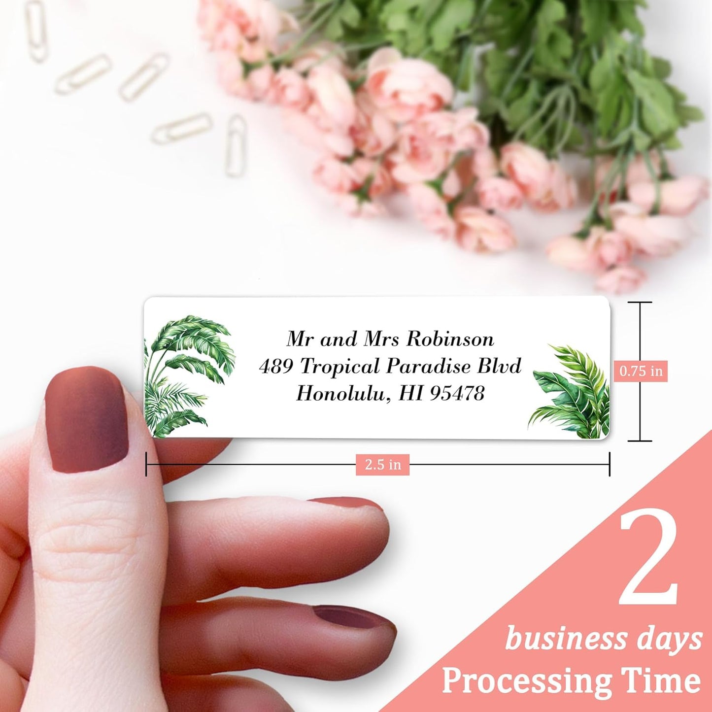 Personalized Return Address Labels Greenery - High Gloss Custom Mailing Labels on Sheets - Self-Adhesive Return Stickers for Envelopes with Crisp Printing Design (50-1000)