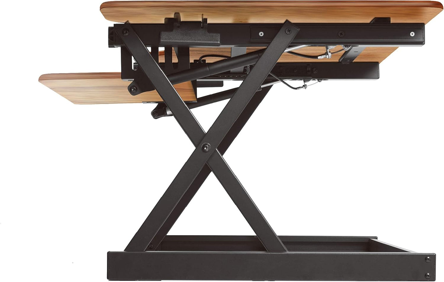 Rocelco 46" Height Adjustable Corner Standing Desk Converter with Anti Fatigue Mat Bundle - Quick Sit Stand Up Dual Monitor Riser - Computer Workstation - Teak Wood Grain (R CADRT-46-MAFM)