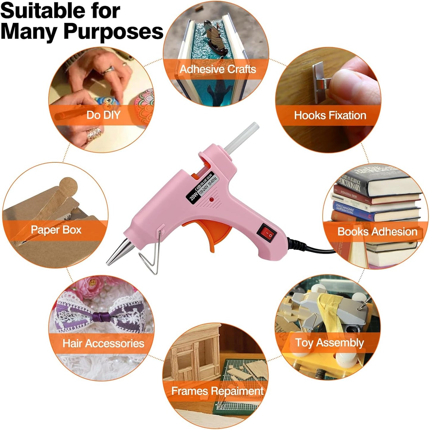 Mini Hot Glue Gun, Hot Melt Gun with 30 Glue Sticks for Arts Crafts, Mini Glue Gun Kit for Kids School Craft and Quick Home Repairs (Multicolored, 20W, 8 Pieces)