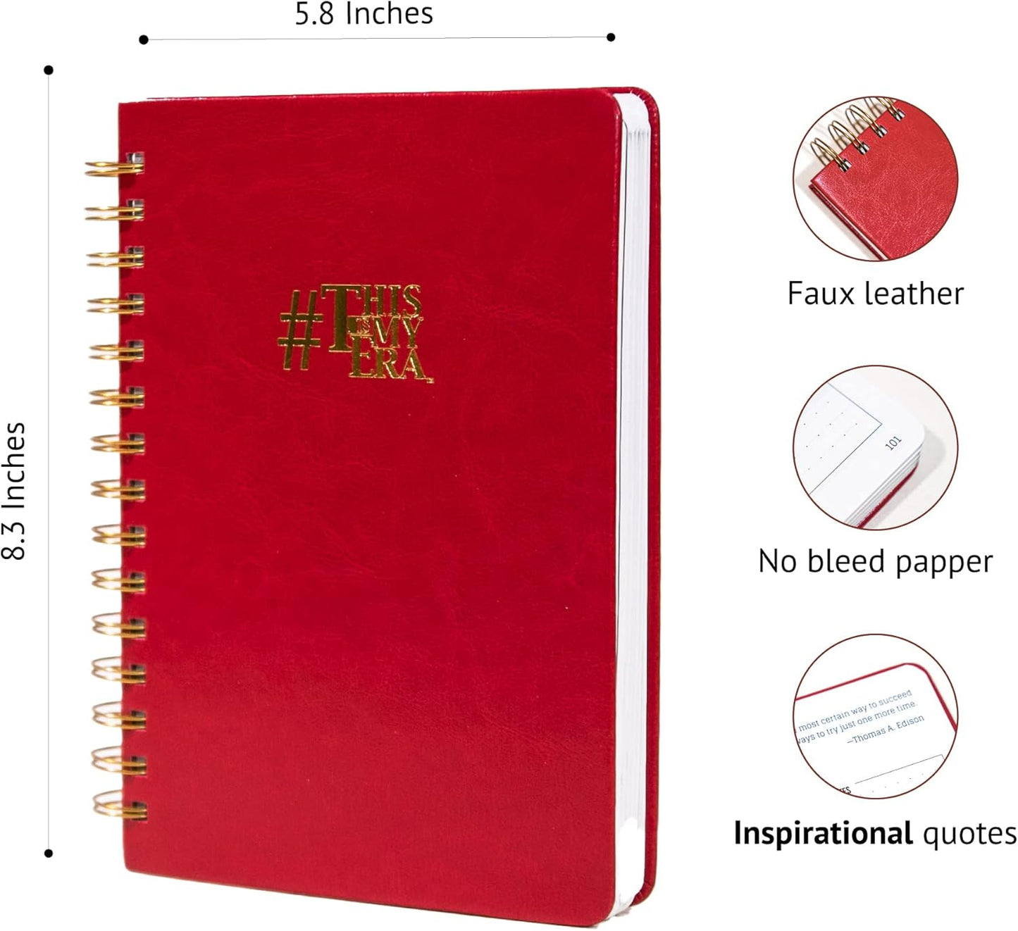 This Is My Era 90 Day Planner, Undated Weekly and Monthly Planner, Life Organizer | Goals Journal, Undated Agenda, Leather & Hard Cover Planner (1 Pack, Red)