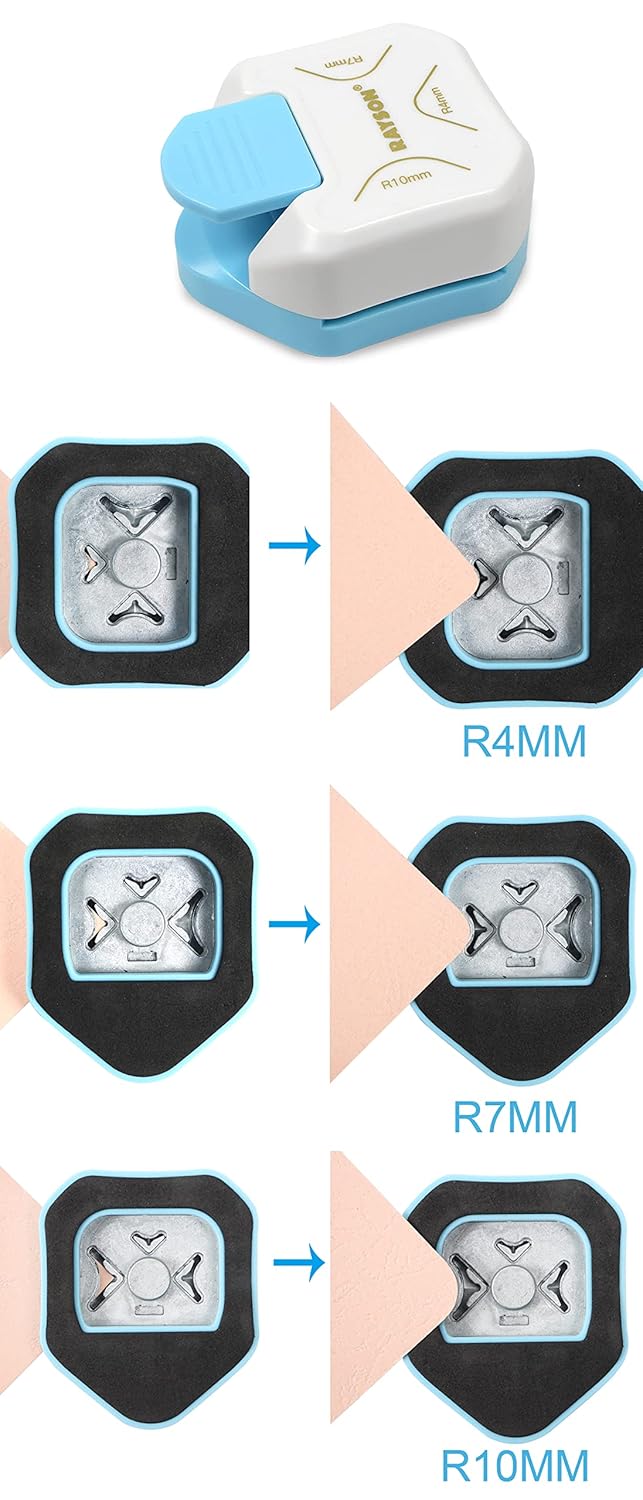 RAYSON CR05W 3 in 1 Corner Cutter, 4mm 7mm 10mm 3 Way Corner Rounder Paper Punches for Paper Craft, DIY Projects, White