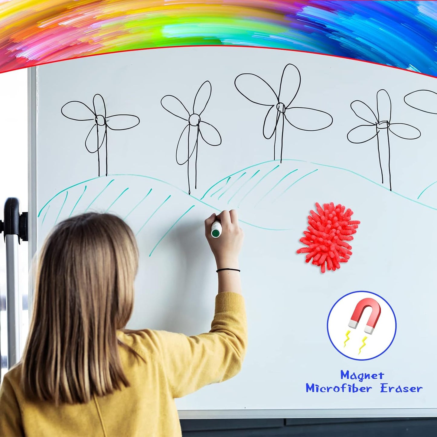 Epakh 12 Pieces Magnetic Microfiber Dry Eraser Microfiber Whiteboard Washable Shag Erase Board for Markers Chalk Home Classroom and Office(Grey, Neon Green, Neon Yellow, Red, Pink, Blue)