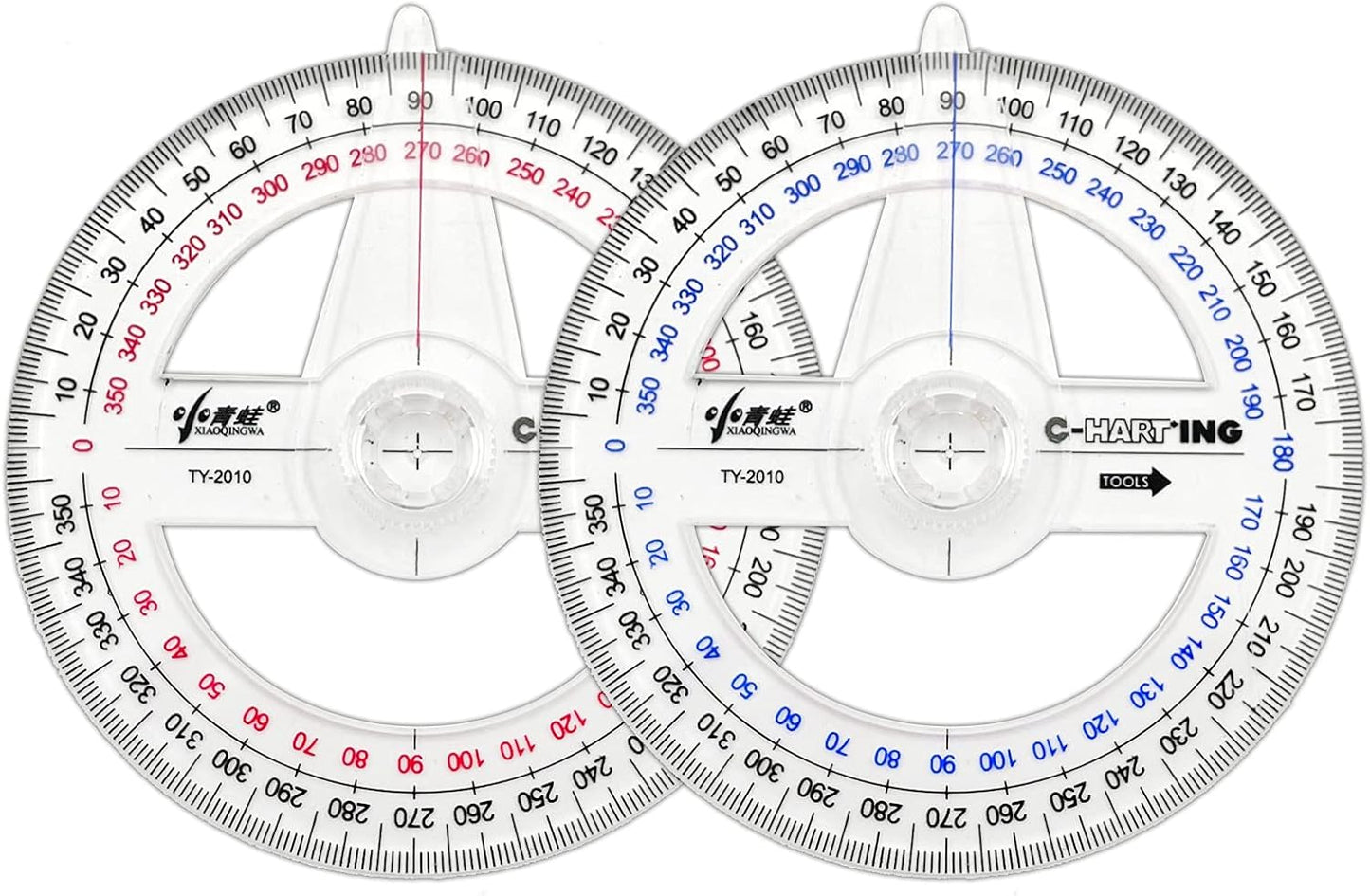 360° Protractor Pack of 2 Protactors Plastic Protractor Math Protractors Clear Protractor Ruler Drafting Tools Circle Protractor for Geometry