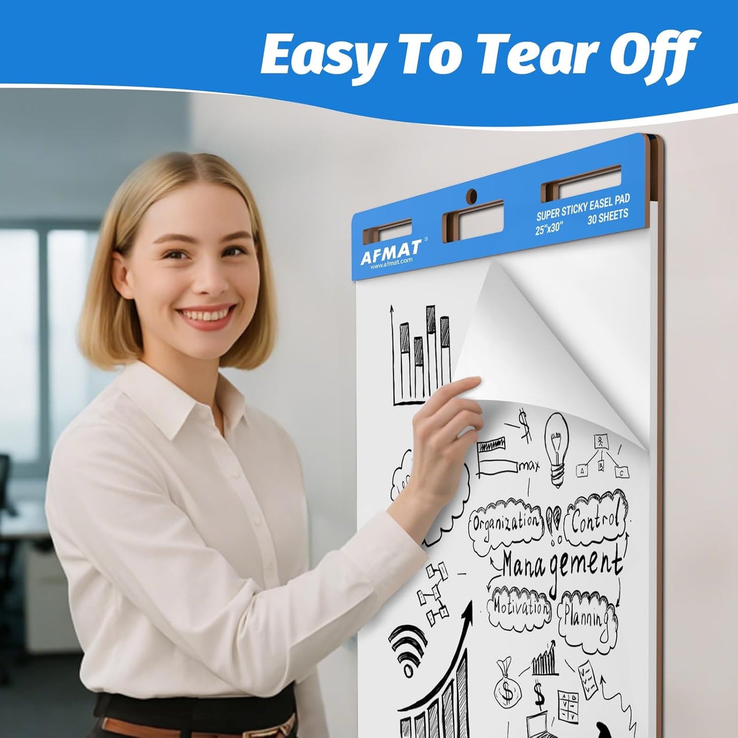 AFMAT Sticky Easel Pads, 25 in x 30 in Flip Chart Paper for Teachers, Ink Bleed-Through Resistant Easel Paper for Office/Classroom/Whiteboard/Wall/Windows, 30 Sheets/Pad, 6 Pads