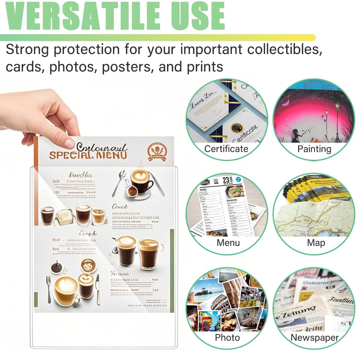 25PCS 8" x 10" Clear Rigid Card Sleeves – Waterproof Hard Plastic Protectors for Postcards, Prints, Photos, Trading & Sports Cards – Top Load Jumbo Sheet Holders