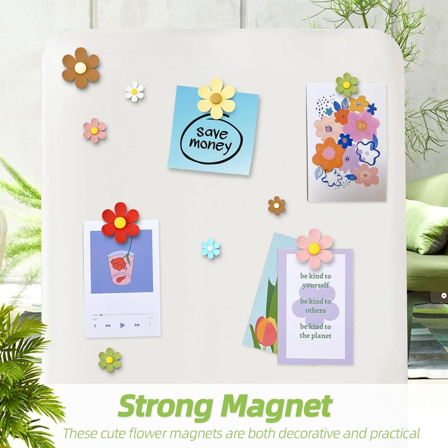 Qualsen Large Flower Magnets for Whiteboard & Fridge – 12 Pcs Cute 3D Decorative Refrigerator Magnets for Locker, Kitchen, Office（34mm）