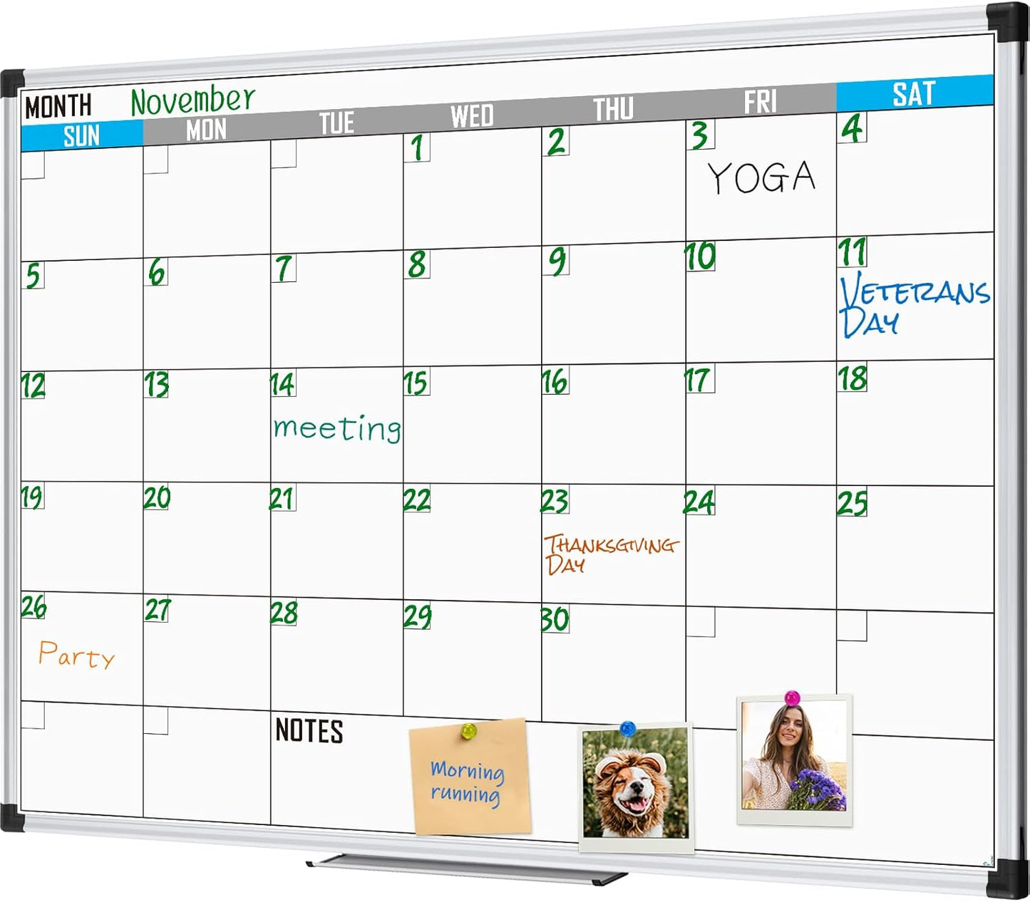 XBoard Magnetic Calendar Whiteboard 48" x 36" - Monthly Calendar Dry Erase Board, White Board + Colorful Calendar Board, Silver Aluminium Framed Monthly Planning Board