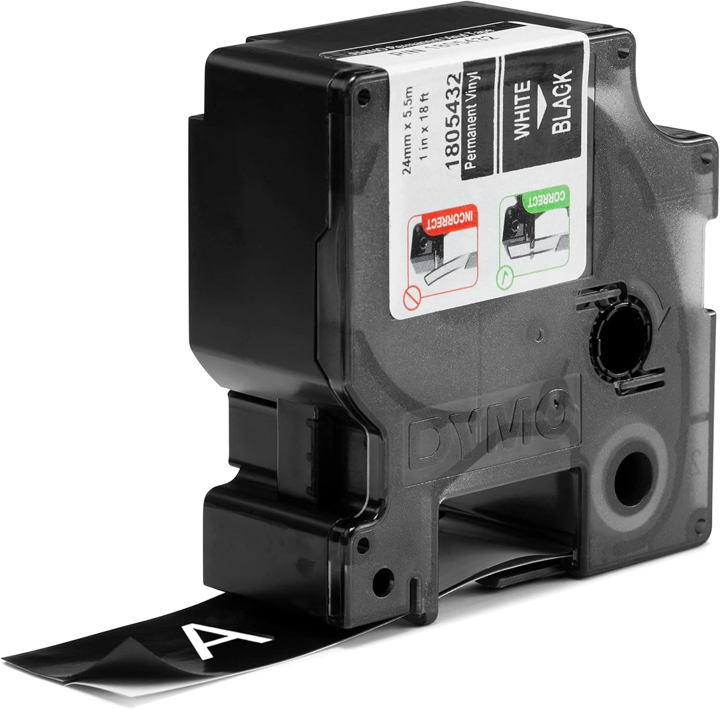 DYMO Rhino Adhesive Vinyl Label Tape, 1-inch, 18-Foot Cassette, Black (1805432)