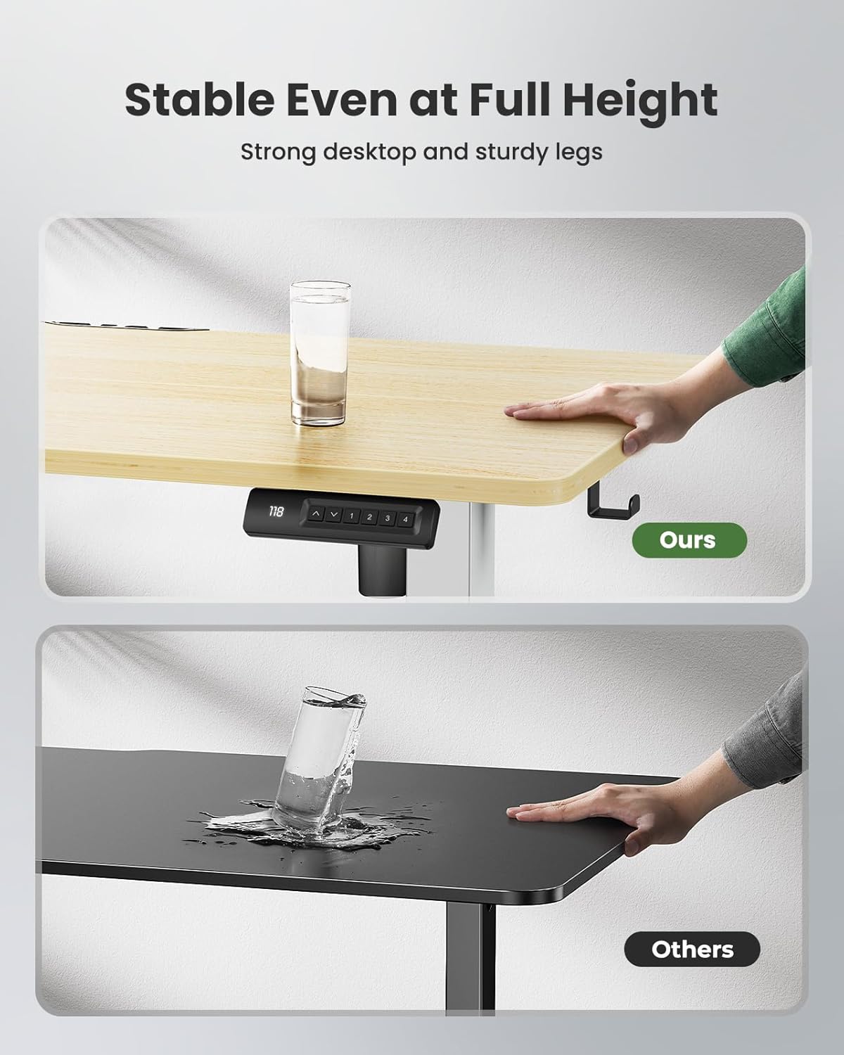 Marsail Electric Standing Desk, Adjustable Height Stand up Desk, 48 x 24 Inches Sit Stand Home Office Desk, Computer Desk, Maple