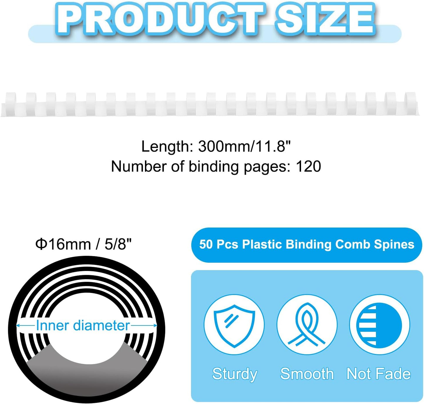 PATIKIL 16mm (5/8") Plastic Binding Combs, 50 Pcs 21 Rings Comb Binding Spines 120 Sheet Capacity Letter Size for Binding Paper Sheets Notebook Calendar Picture Album, White