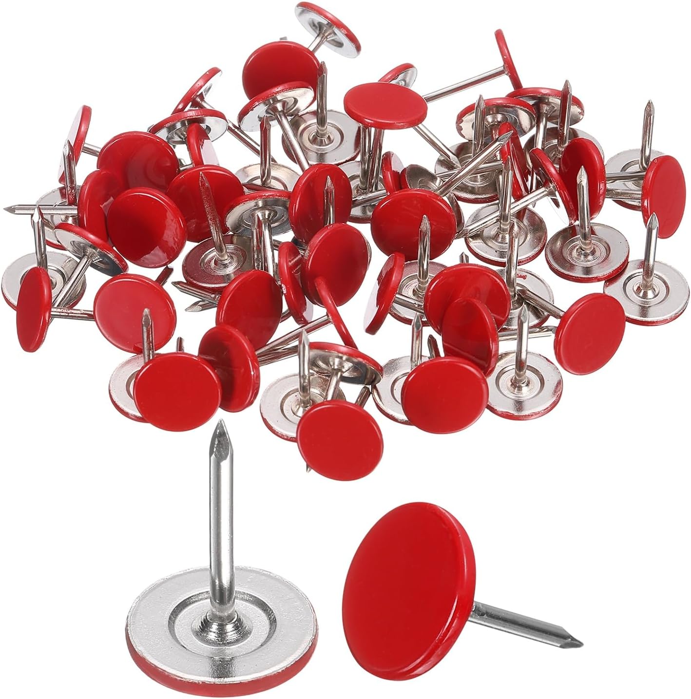 uxcell 150Pcs Upholstery Tacks, 11mmx15mm Flat Head Thumb Tack Decorative Furniture Nails Push Pins for Furniture Sofa Headboards, Red