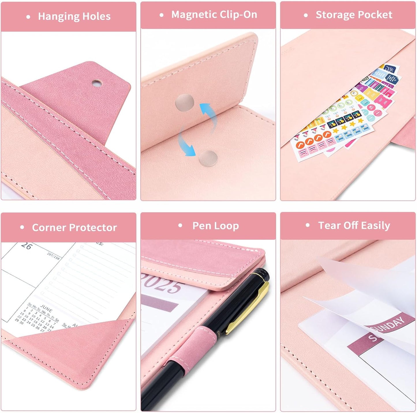 Ospelelf Leather Desk Calendar 2025-2026 Large 12"x17" Monthly Planner Pad with Protective Cover 18 Months July 2025 to Dec 2026 Pink