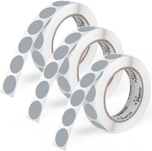 Perco Grey 1-Inch Round Circle Dot Sticker Labels - Multi-Roll Pack (3 Rolls, 1,000 Labels Each) - Permanent Adhesive, Vibrant Colors, Strong Hold - Perforated for Easy Use - Made in USA