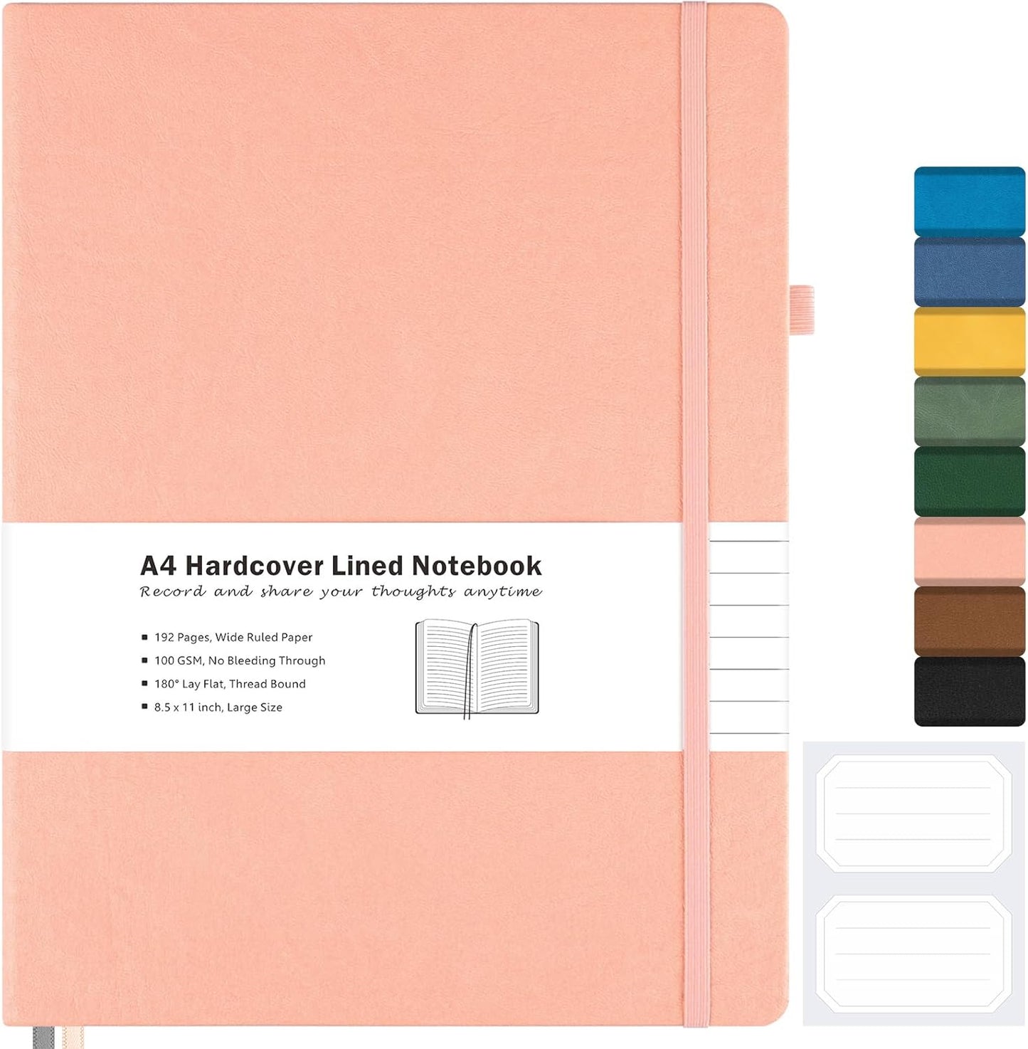 Lined Journal Notebook, 8.5" x 11" Hardcover Leather Notebook for Work, Wide Ruled Notebook Journal for Women Men, 192 Thick Paper, Lay Flat, 2 Pockets, A4 Large Journals for Writing, Pink Notebook