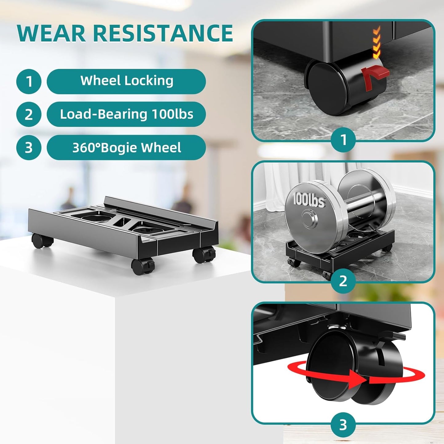 Adjustable Computer Tower Stand, Mobile CPU Stand with 4 Rolling Caster Wheels, Under Desk CPU Holder PC Floor Cart PC Riser for Gamers and Students (Standard Model)