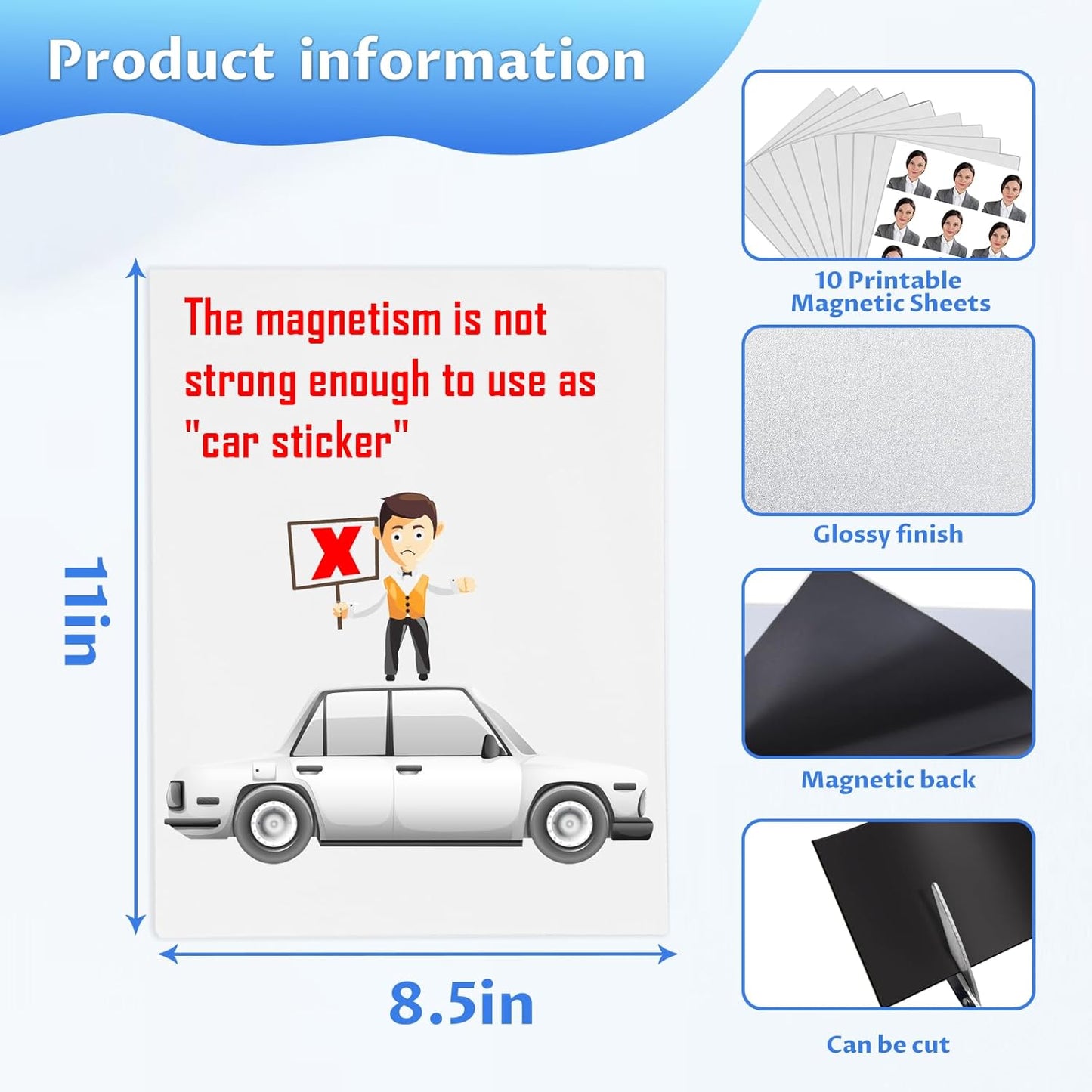 Printable Magnetic Sheets 8.5x11 Inches for Inkjet Printers, 8 Sheets Glossy Print Paper Non-Adhesive Backing, 12mil Thickness DIY Flexible Magnet Photos