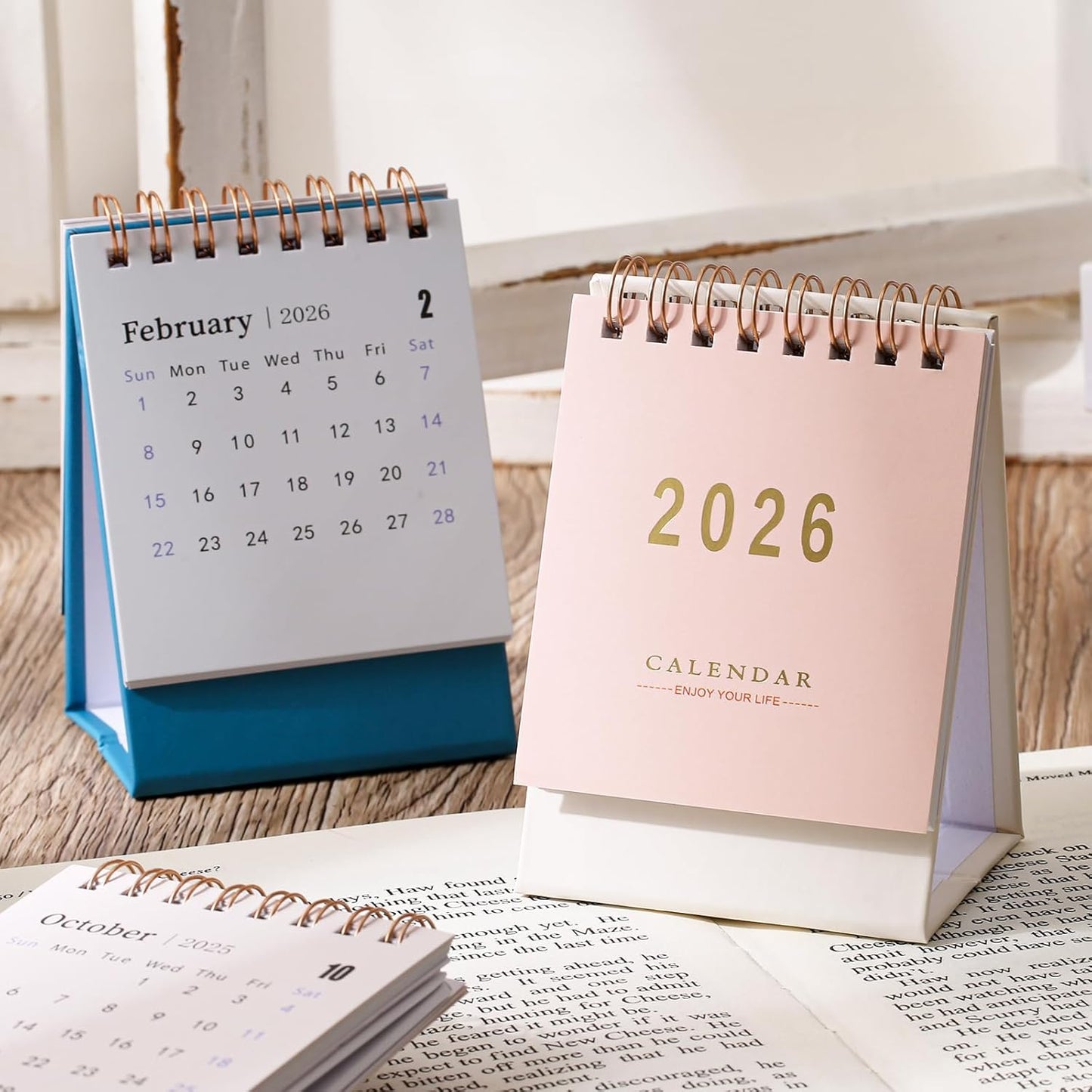 Mini Desk Calendar 2025-2026 - Runs From July 2025 until Dec 2026 Monthy Small Desktop Calendar 250 GSM Thick Paper Twin-Wire Binding for Home or Office (Pink)
