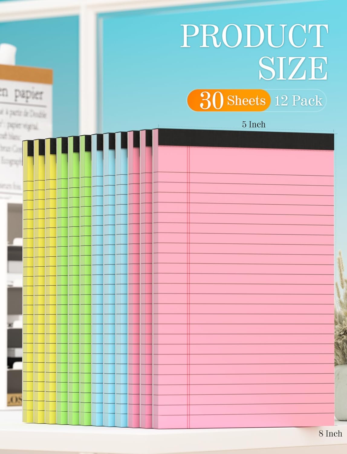 Legal Pads 5x8 Colored Note Pads 5x8, 12 Pack Small Legal Pads 5x8 College Ruled, Colored Notepads 5 x 8 Lined Paper Pads, Lined Notebook Paper 5 x 8 Pads, 30 Sheets/Pad