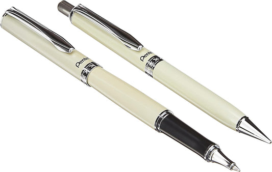 Pentel Libretto Roller Gel Pen and Pencil Set with Gift Box, Pen 0.7mm and Pencil 0.5mm, Cream Barrels (K6A8W-A)