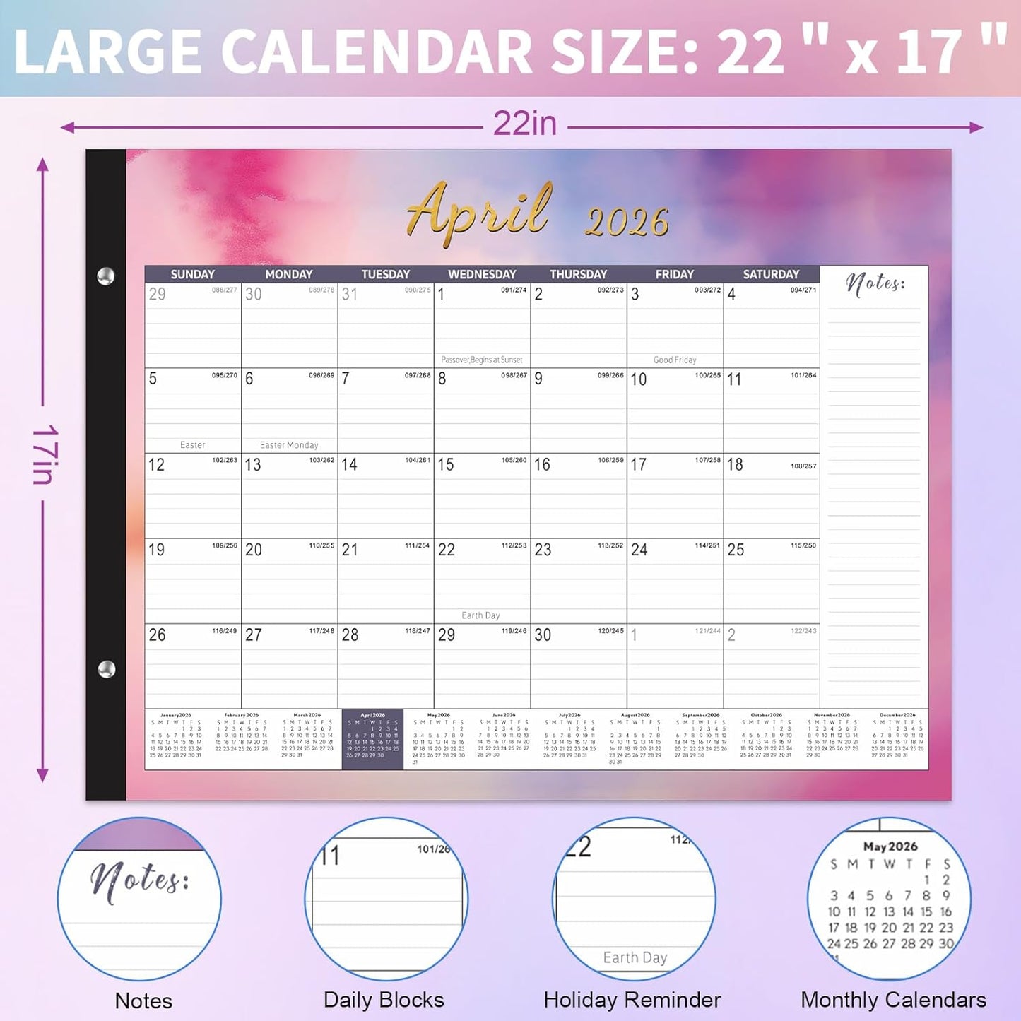 Gannyfer Desk Calendar 2025-2026, Large 22"x17" Monthly Calendar, July 2025 - Dec 2026, 18 Month Yearly Desktop Calendar with Notes, for Family, Office, and School(6 Stickers)