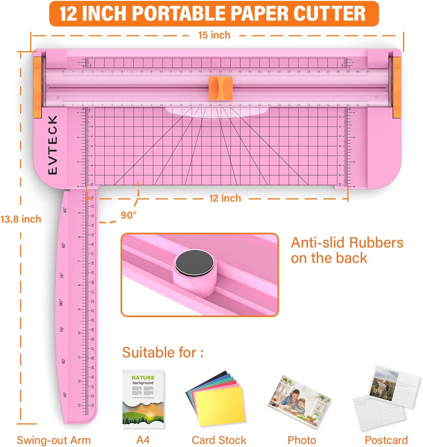 Evteck Paper Cutter 12 Inch Paper Trimmer Slider Crafting Scrapbooking Supplies for A4 Vinyl Photo Cardstock with Security Blade and Foldable Ruler