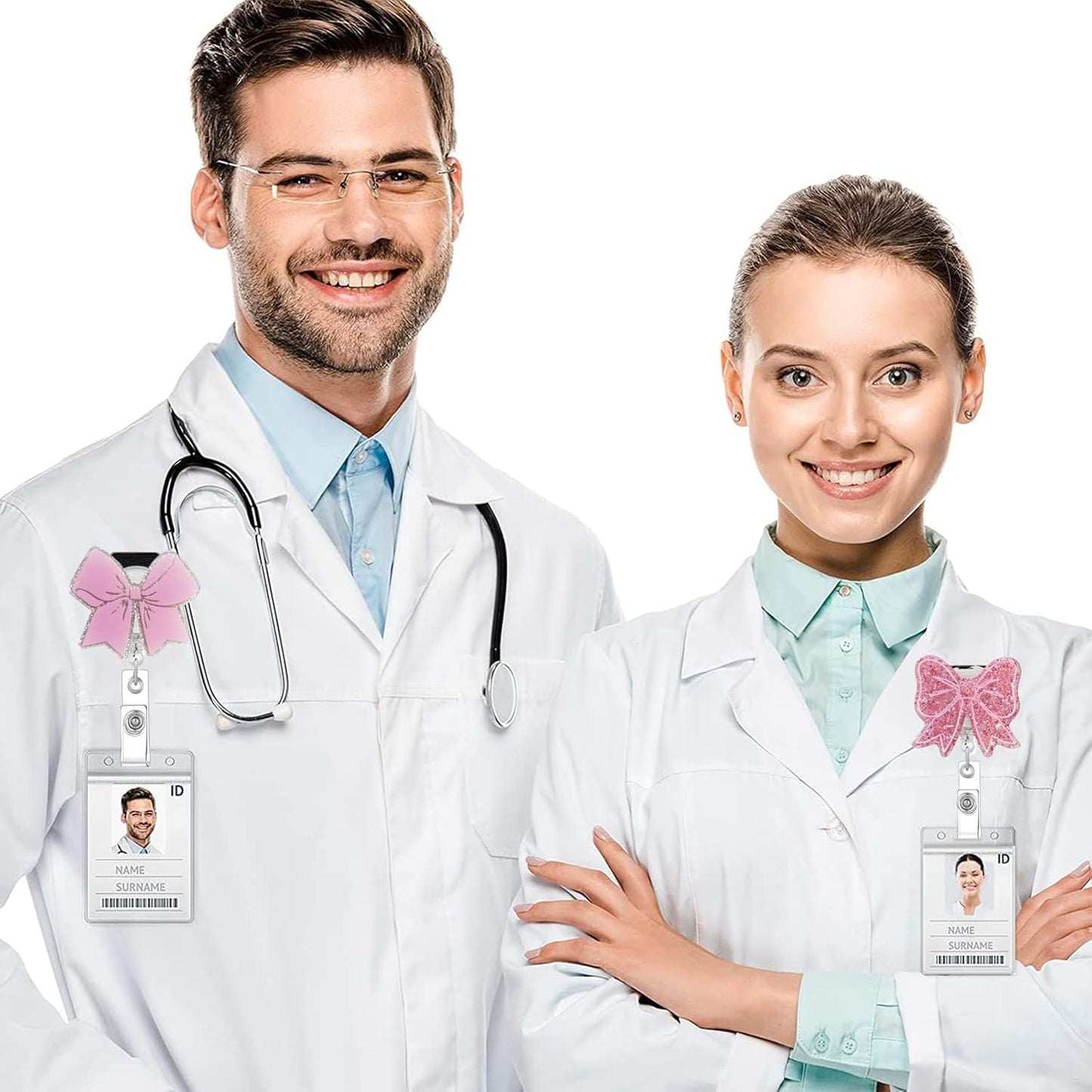 2Pcs Pink Bow Badge Reel for ID Card Badge,Retractable Badge Holder Alligator Clip Accessories for Nurse,RN LPN CNA MA Medical Worker Accessories,Nursing Student,Teacher