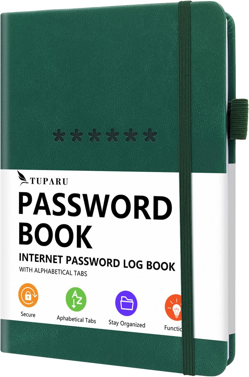 Password Book with Alphabetical Tabs – Hardcover Internet Address & Password Organizer – Password Keeper Notebook for Computer & Website – 5.2 x 7.6" Log-in Password Journal w/ Thick Paper (Earth Green)