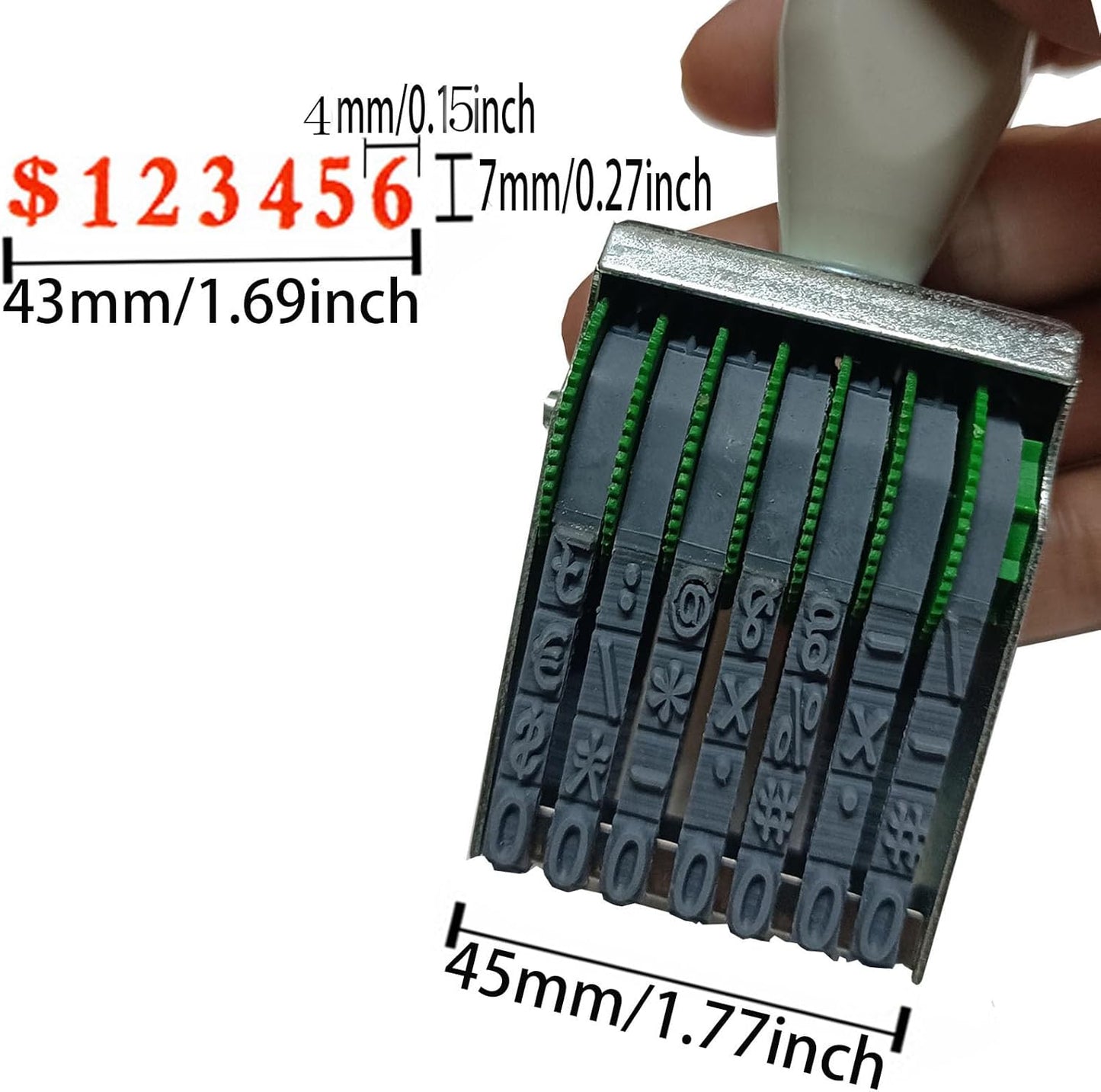 zeng 7 Digits Rubber Number Stamp, Adjustable Number 0-9 and Symbols, Manual DIY Date,Business, Office, 43x7mm Imprint, Ink Not Include