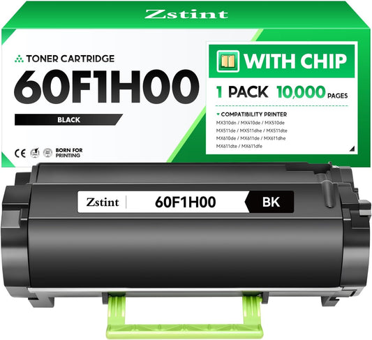 60F1H00 Black Toner Cartridge with chip 1-Pack Replacement Compatible with Lexmark MX310dn MX410de MX510de MX511de MX511dhe MX511dte MX610de MX611de MX611dhe MX611dte MX611dfe Laser Printer Ink Copier
