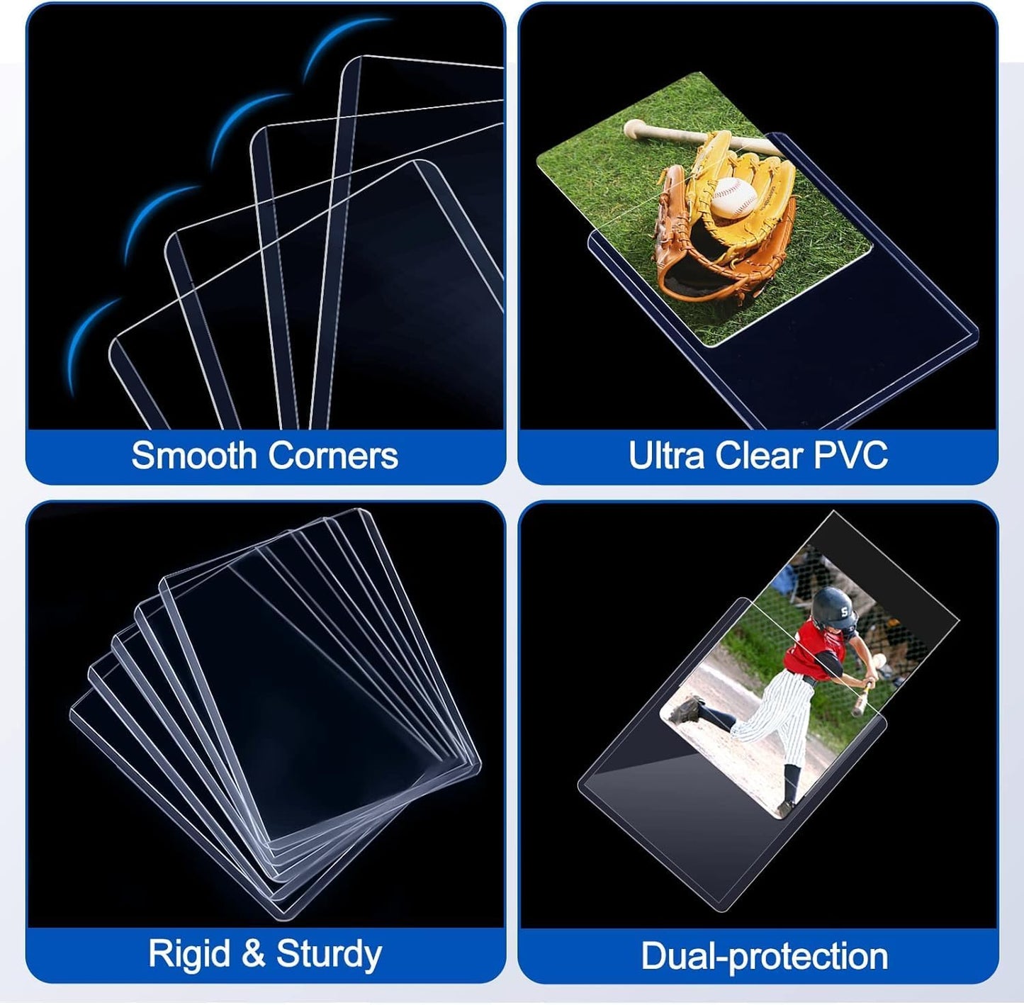 200 Count Topload Card Holder, Sooez 35PT Topload Card Protector, 3" x 4" Hard Plastic Card Sleeves, Baseball Card Protector, Rigid Toploading Card Case for Collectible Trading Sports Cards