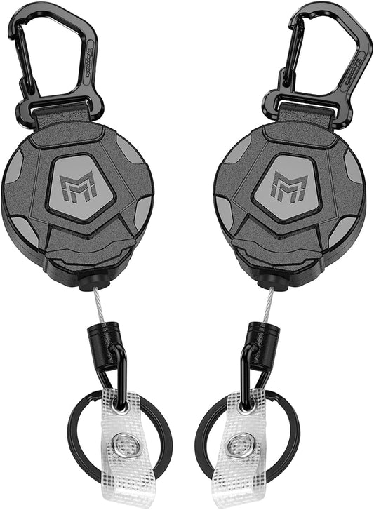 MNGARISTA 2-Pack Retractable Keychain, Heavy Duty Carabiner Badge Holder, Tactical ID Badge Reel Key Chain with 31.5” Steel Retractable Cord, 8.0 oz