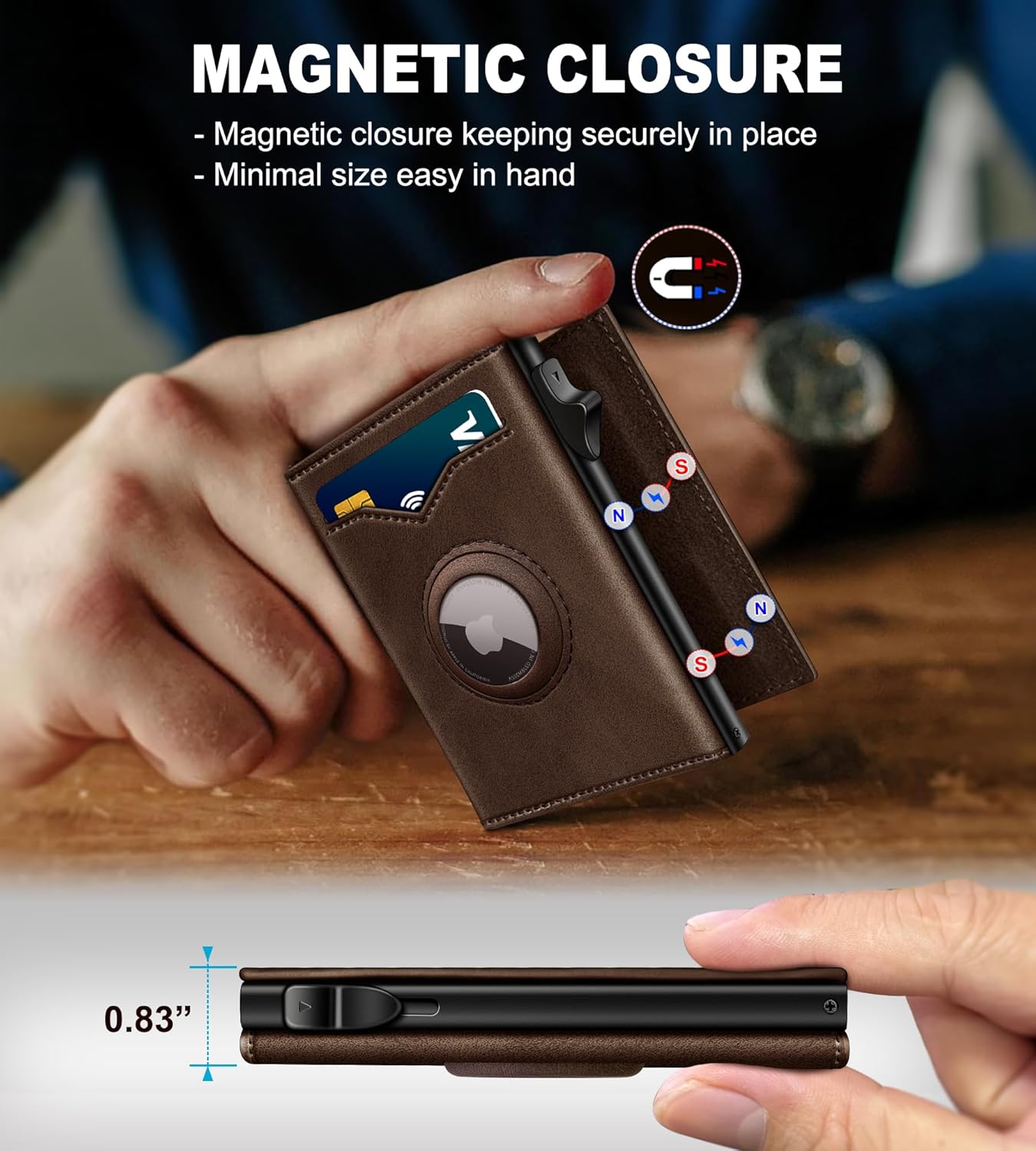 Airtag Wallet for Men,with Cash Pocket 2 ID Window 9-12 Cards,Metal Case Smart Slim Pop Up Credit Card Holder Flip with Magnetic Closure RFID Blocking Trifold wallet with Gift Box