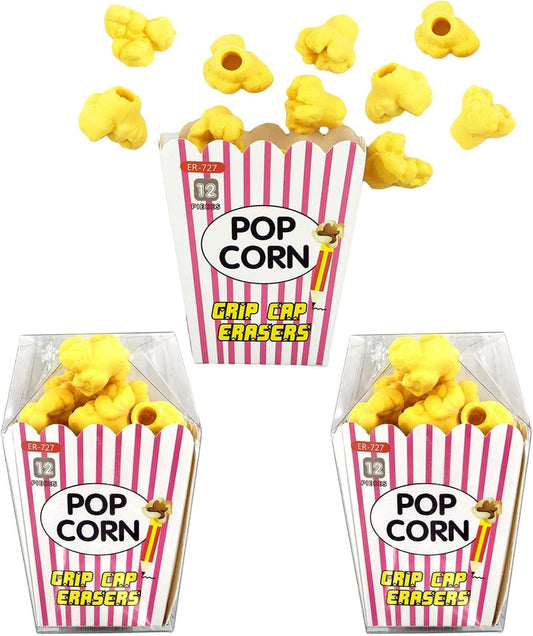 Pencil Top Erasers 36 Pack Popcorn Pencil Erasers Toppers Cap Erasers for Kids Cute Fun Novelty Food Erasers for Student School Supplies Prize Gifts Party Favors