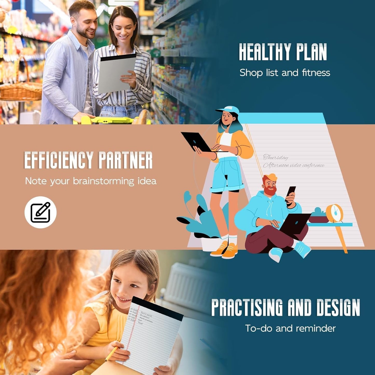 White Legal Note Pads 8.5X 11'', 24 Pack Legal Paper Note Pads, Micro Perforated Wide Ruled Lined Writing Pads 30 Sheets per Notepad Double-Side Printed Legal Note Pad 8.5x11 for Home, Office, School