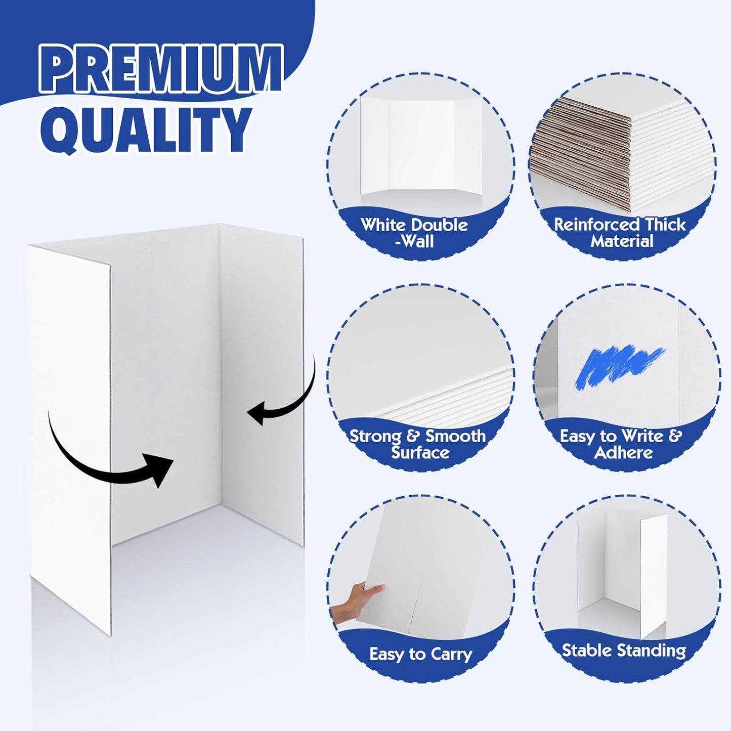 Trifold Poster Board,12 Pack 24" x 16" White Corrugated Poster Boards,Display Board,Perfect for School Projects, Science Fairs, Event Displays, and Business Presentations