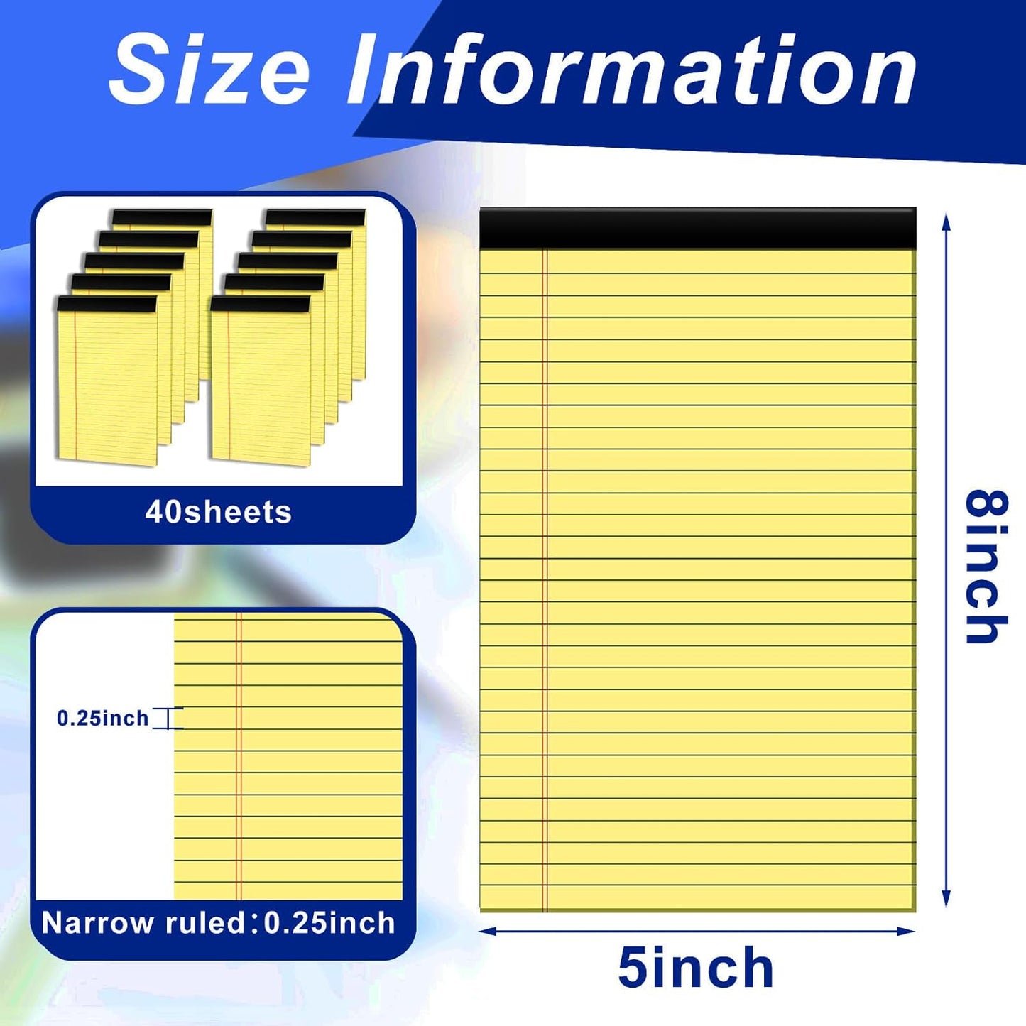 Gueevin 100 Pcs Legal Pads 5x8 Inch Note Pads Lined Small Notepads Bulk Wide Ruled Writing Paper 5 x 8 Mini Notebook for School, College, Office, Classroom Supplies, 40 Sheets (Yellow)