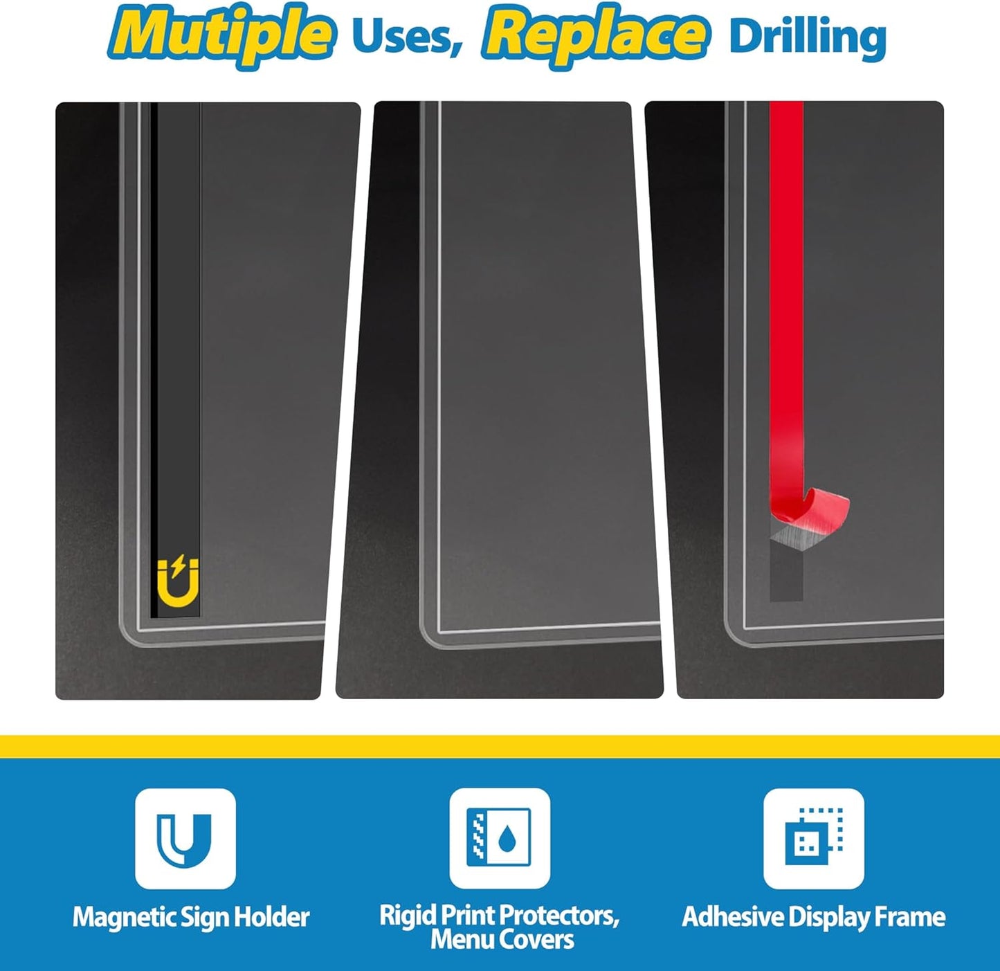 20 Pack Wall Sign Holder 8.5x11 Magnetic Plastic Sign Holder with Magnetic and Adhesive Tapes, Adhesive Clear Display Sign Frame for Fridge, Metal, Wall, Door, Document Protectors Holders