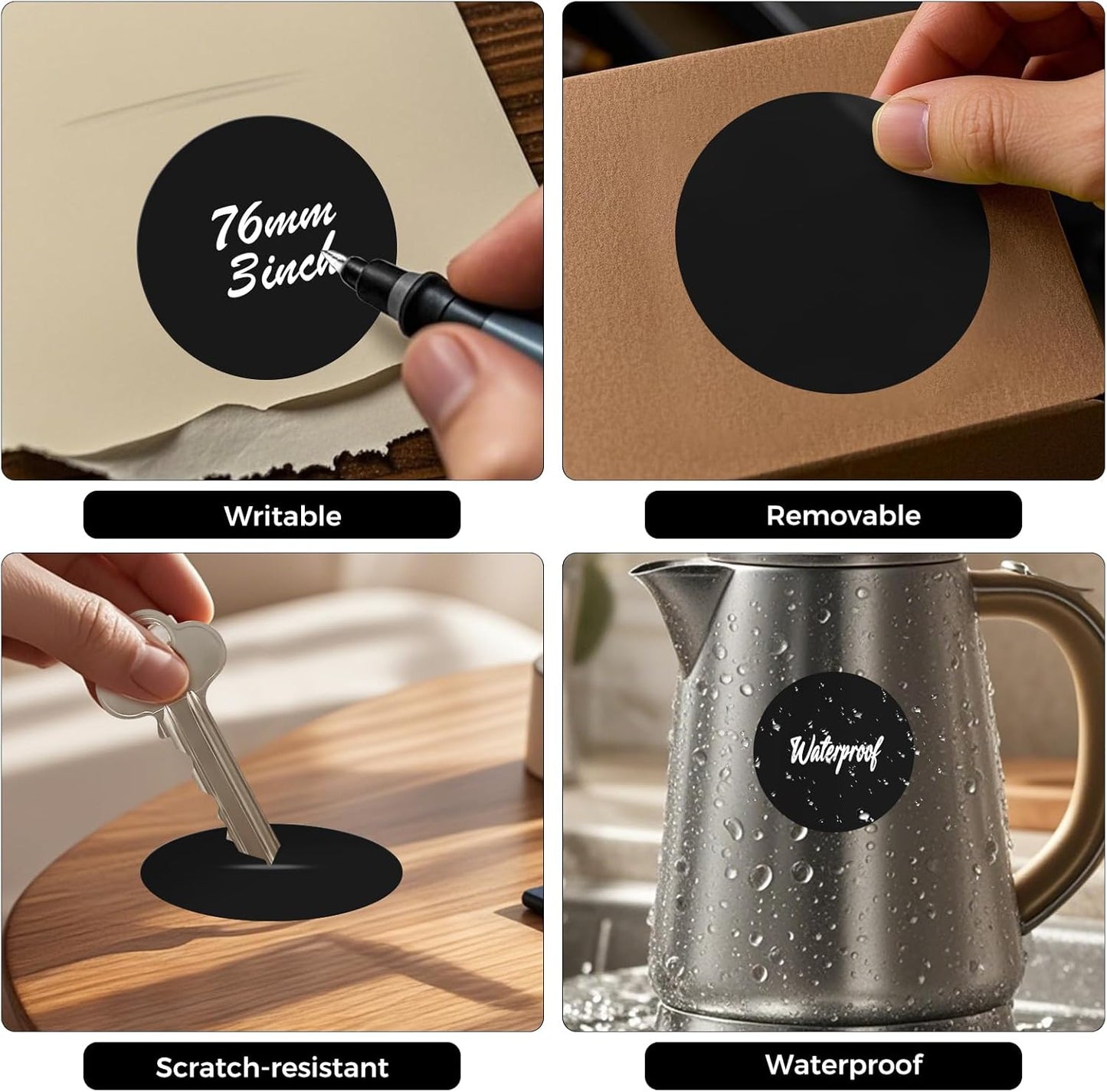 500 PCS Circle Dots Stickers 3 Inch Vinyl Black Round Labels Removable Waterproof Color Coding Floor Sticker Roll for Inventory Office Classroom Organize