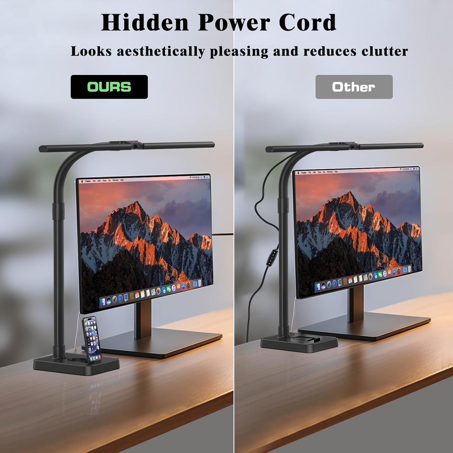 LED Desk Lamp for Home Office, 24W Bright Desk Lamp with Phone Holder Base - 25 Lighting Modes Eye-Caring Desk Light Adjustable Gooseneck Lamp for Workbench Drafting Reading Study